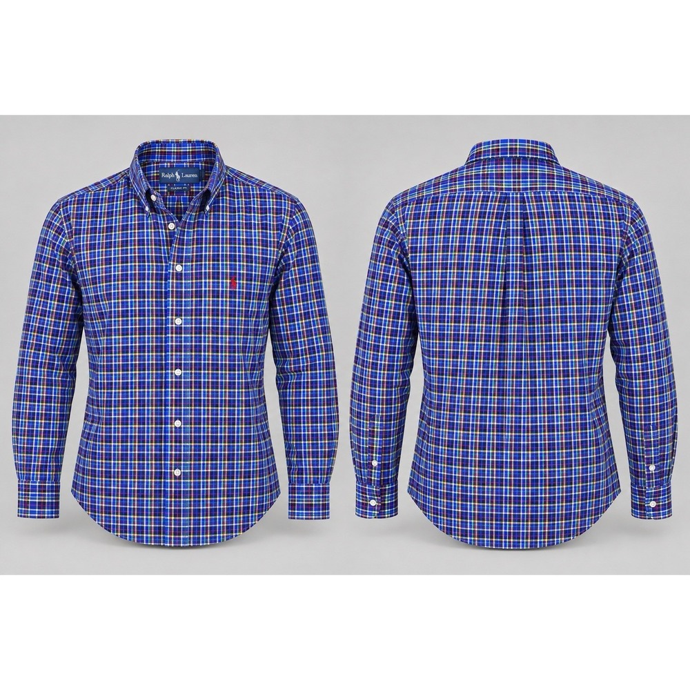 Ralph Lauren Shirt Mens 2XL Blue Gingham Check Long Sleeve Button Up Classic Fit